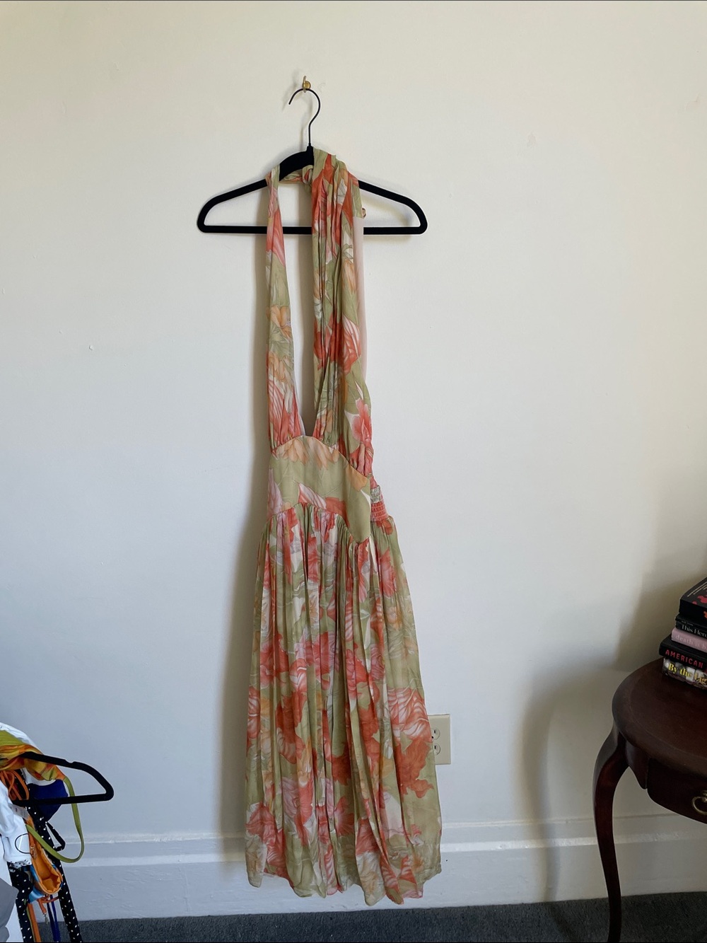 Floral Halter Maxi Dress in Coral and Sage